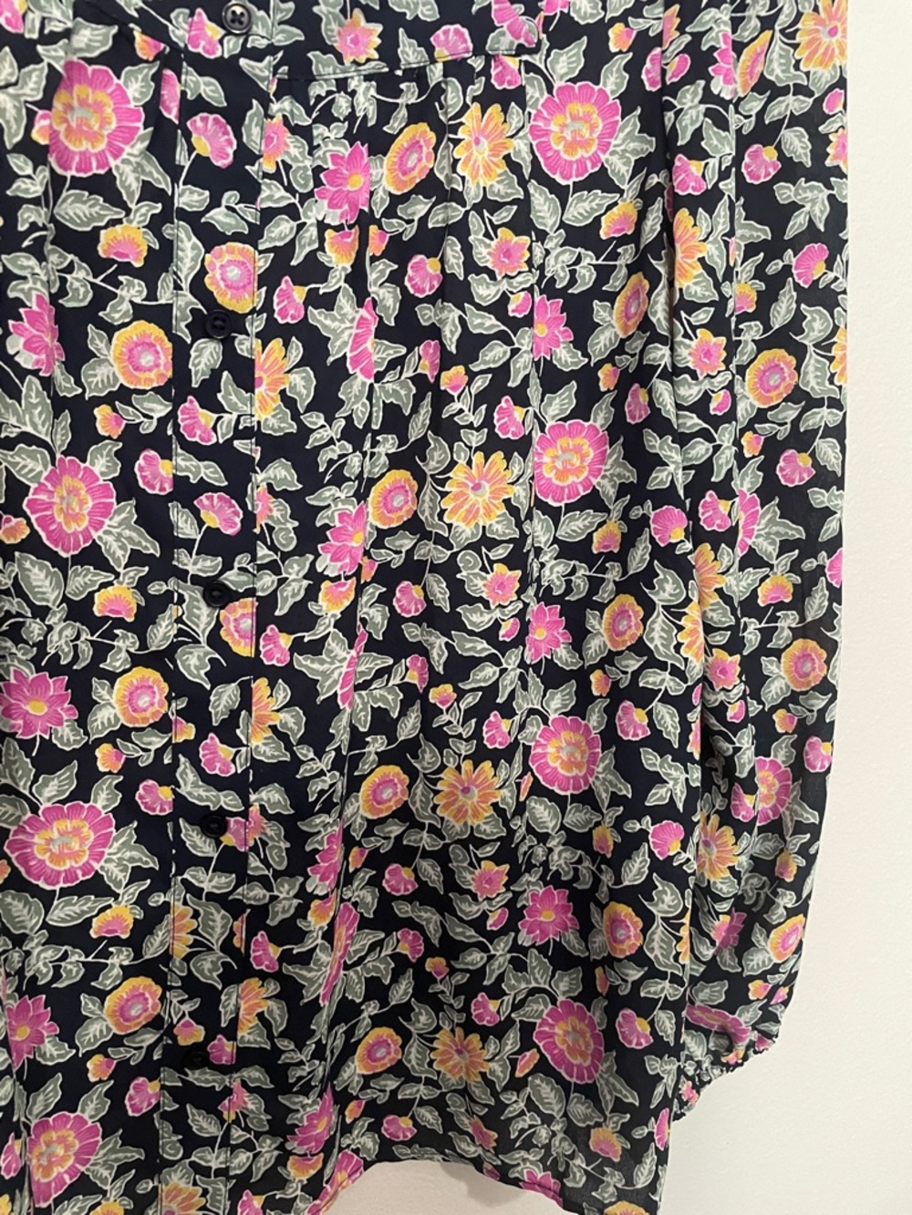 Women’s Loft Floral Square-Neck Long Sleeve Top - Black/Pink - Picture 4 of 5